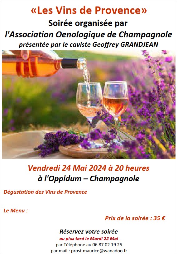 Association Œnologique Champagnolaise : soirée "Les vins de Provence du 24 mai 2024